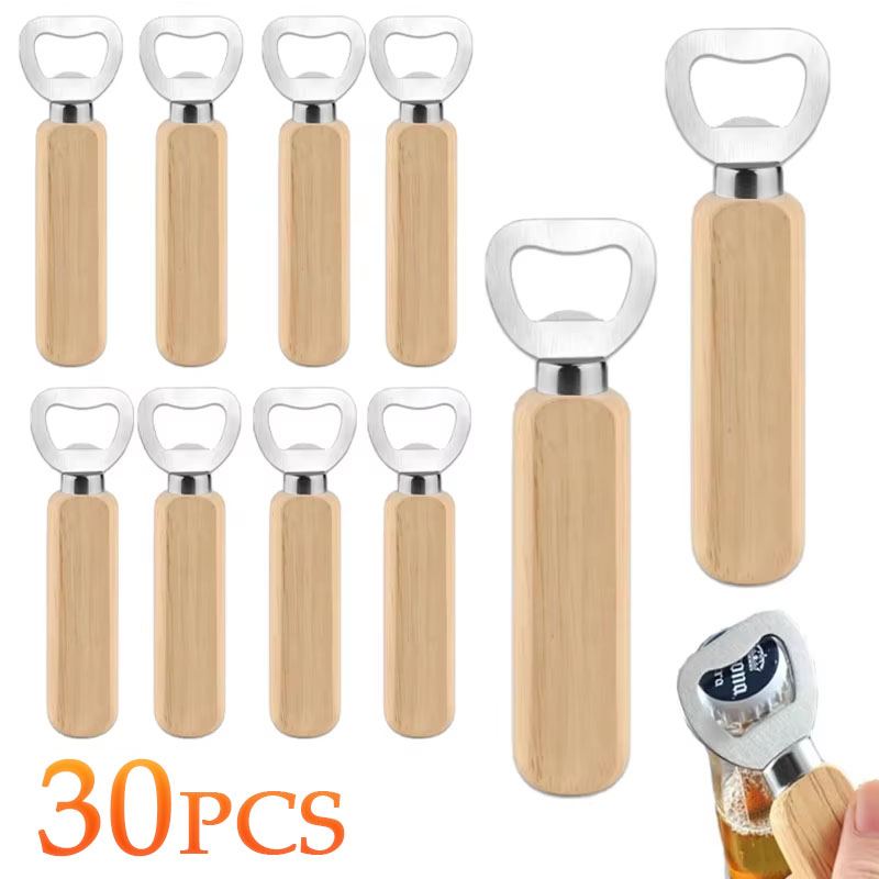 Kitchen Gadgets Home Party - 1-30PCS Stainless Steel Wooden Bottle Opener