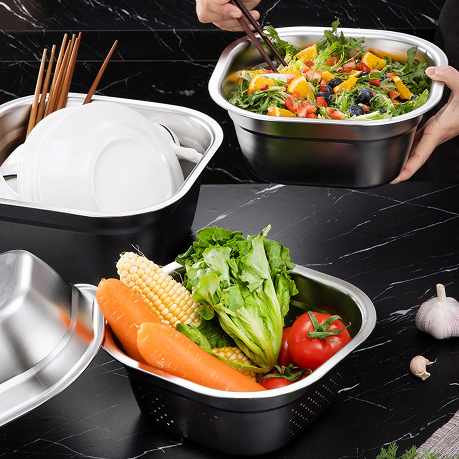 Stainless Steel Square Basin V - Kitchen Gadgets Organizer บทวิจารณ์และราคา